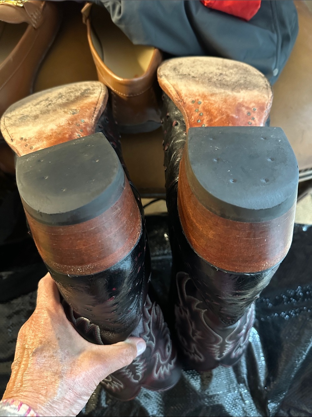 Nocona Black and Burgundy mens Cowboy Boots - Picture 8 of 10